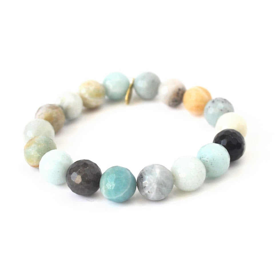 Amazonite Crystal Bracelet | Gold Hematite Bean Center Stone