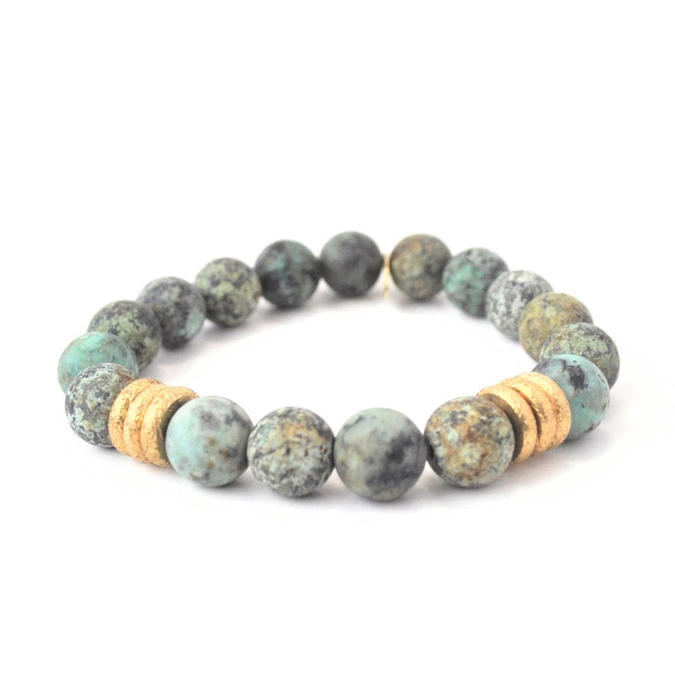 Buddha Bracelet | African Turquoise + Silver Buddha Charm