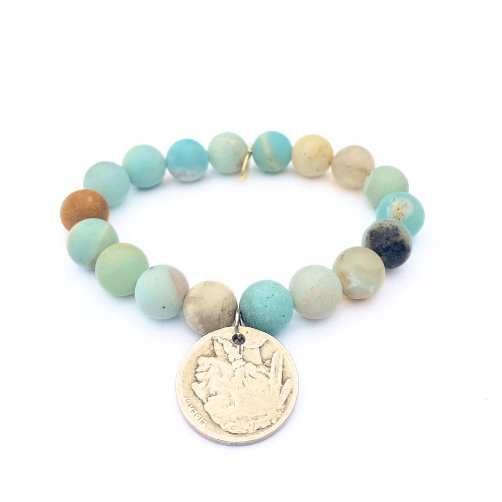 
                  
                    Load image into Gallery viewer, Matte Amazonite Bracelet | Silver Buffalo Nickel
                  
                