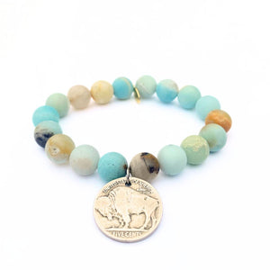 
                  
                    Load image into Gallery viewer, Matte Amazonite Bracelet | Silver Buffalo Nickel
                  
                