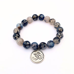 
                  
                    Load image into Gallery viewer, Agate Crystal Bracelet | Dragon Vein + Silver Om Charm
                  
                