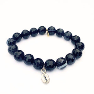 
                  
                    Load image into Gallery viewer, Onyx Crystal Bracelet | Faceted + Silver Coffee Bean Charm
                  
                
