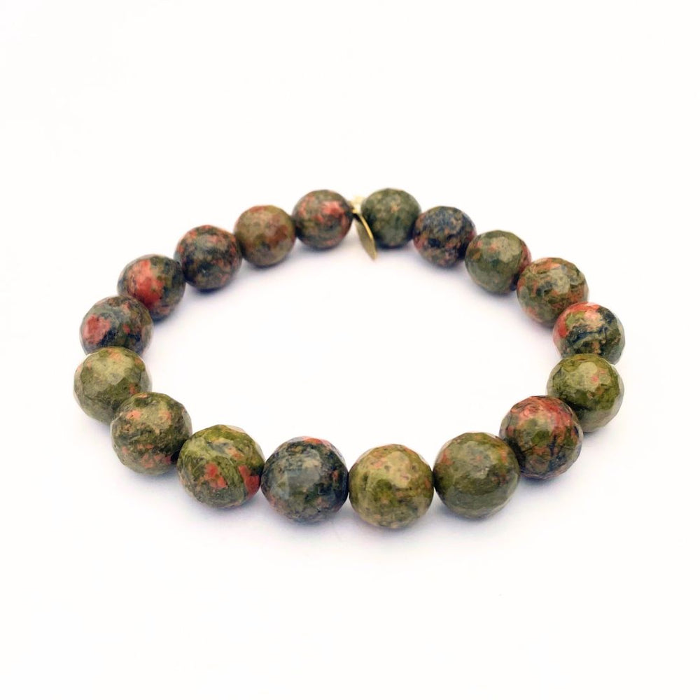 One-of-a-Kind Unakite Crystal Bracelet | Faceted + Silver Foreign Coin