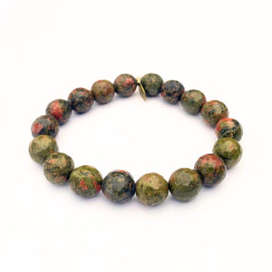 
                  
                    Load image into Gallery viewer, One-of-a-Kind Unakite Crystal Bracelet | Faceted + Silver Foreign Coin
                  
                