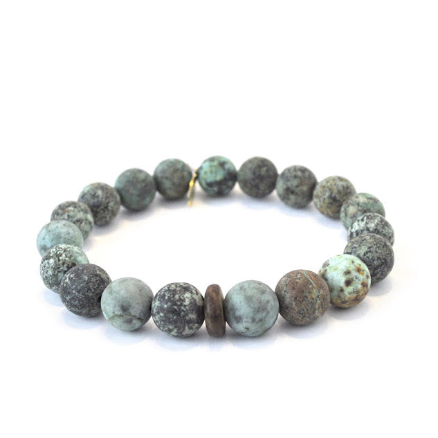 Power Stack | African Turquoise with Coconut + Dalmatian Jasper Bracelets