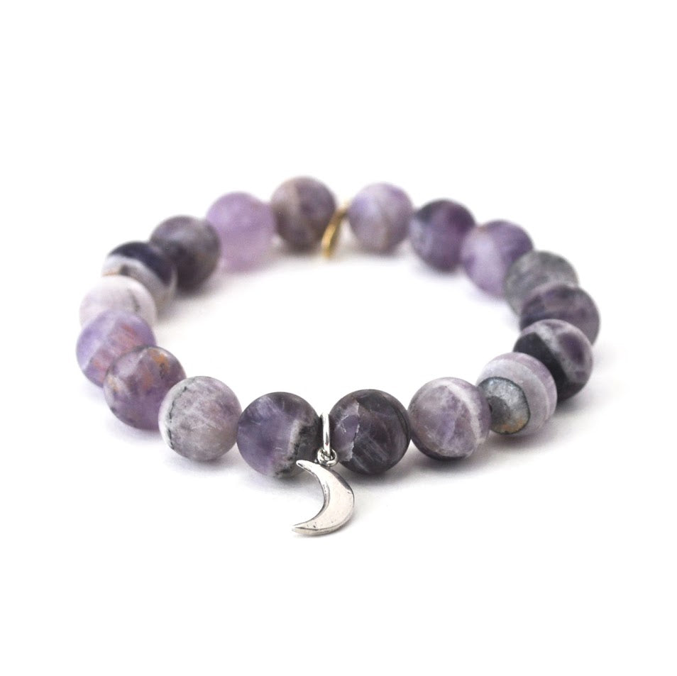 Amethyst Crystal Bracelet | Silver Crescent Moon