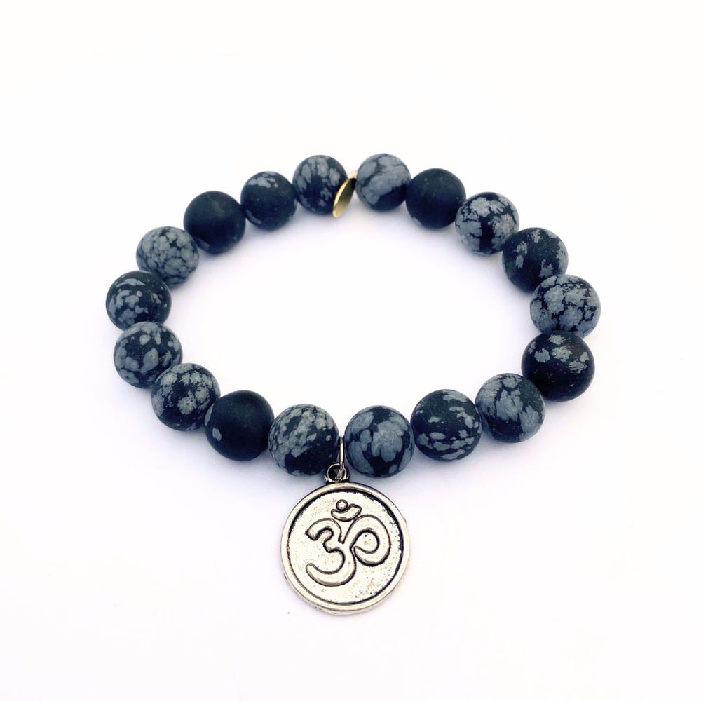 Snowflake Obsidian Crystal Bracelet | Matte + Silver Om