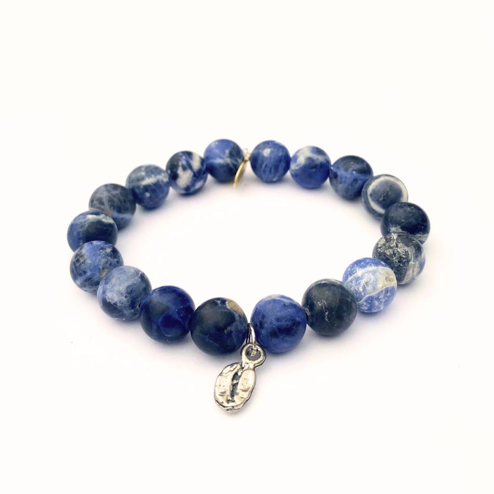 Sodalite Crystal Bracelet | Matte + Silver Coffee Bean