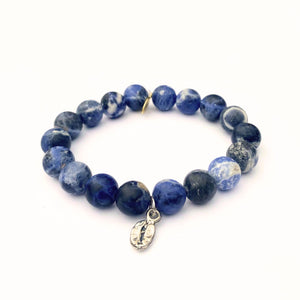 
                  
                    Load image into Gallery viewer, Sodalite Crystal Bracelet | Matte + Silver Coffee Bean
                  
                