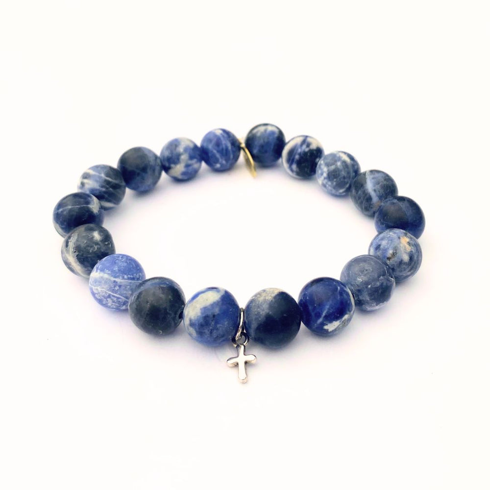 Sodalite Crystal Bracelet | Matte + Silver Cross