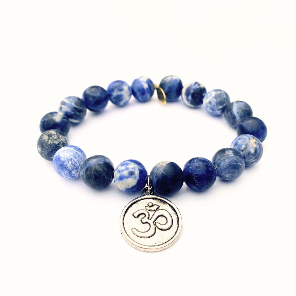 Sodalite Crystal Bracelet | Matte + Silver Om Charm