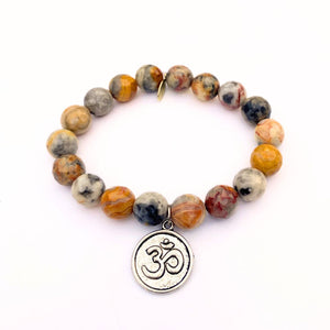 
                  
                    Load image into Gallery viewer, Agate Crystal Bracelet | Mexican Crazy Lace + Silver Om Charm
                  
                
