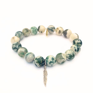 
                  
                    Load image into Gallery viewer, Moss Agate Crystal Bracelet | Silver Feather
                  
                