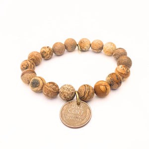 
                  
                    Load image into Gallery viewer, Matte Picture Jasper Bracelet + Wheat Penny
                  
                