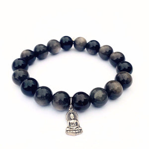 
                  
                    Load image into Gallery viewer, Obsidian Crystal Bracelet | Sterling Silver Buddha Charm
                  
                