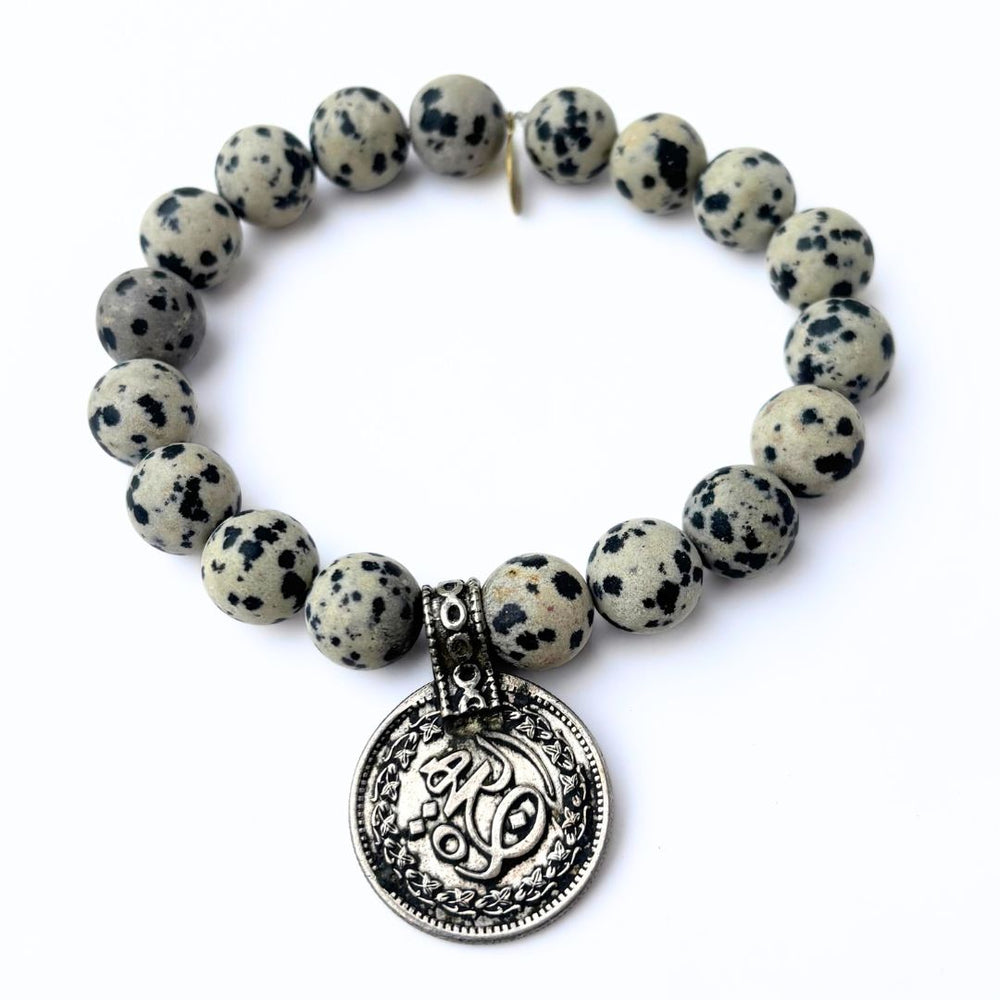 
                  
                    Load image into Gallery viewer, One-of-a-Kind Forest Jasper Stone Bracelet | Vintage Foreign Coin
                  
                