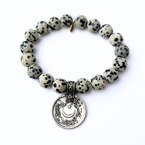 
                  
                    Load image into Gallery viewer, One-of-a-Kind Forest Jasper Stone Bracelet | Vintage Foreign Coin
                  
                