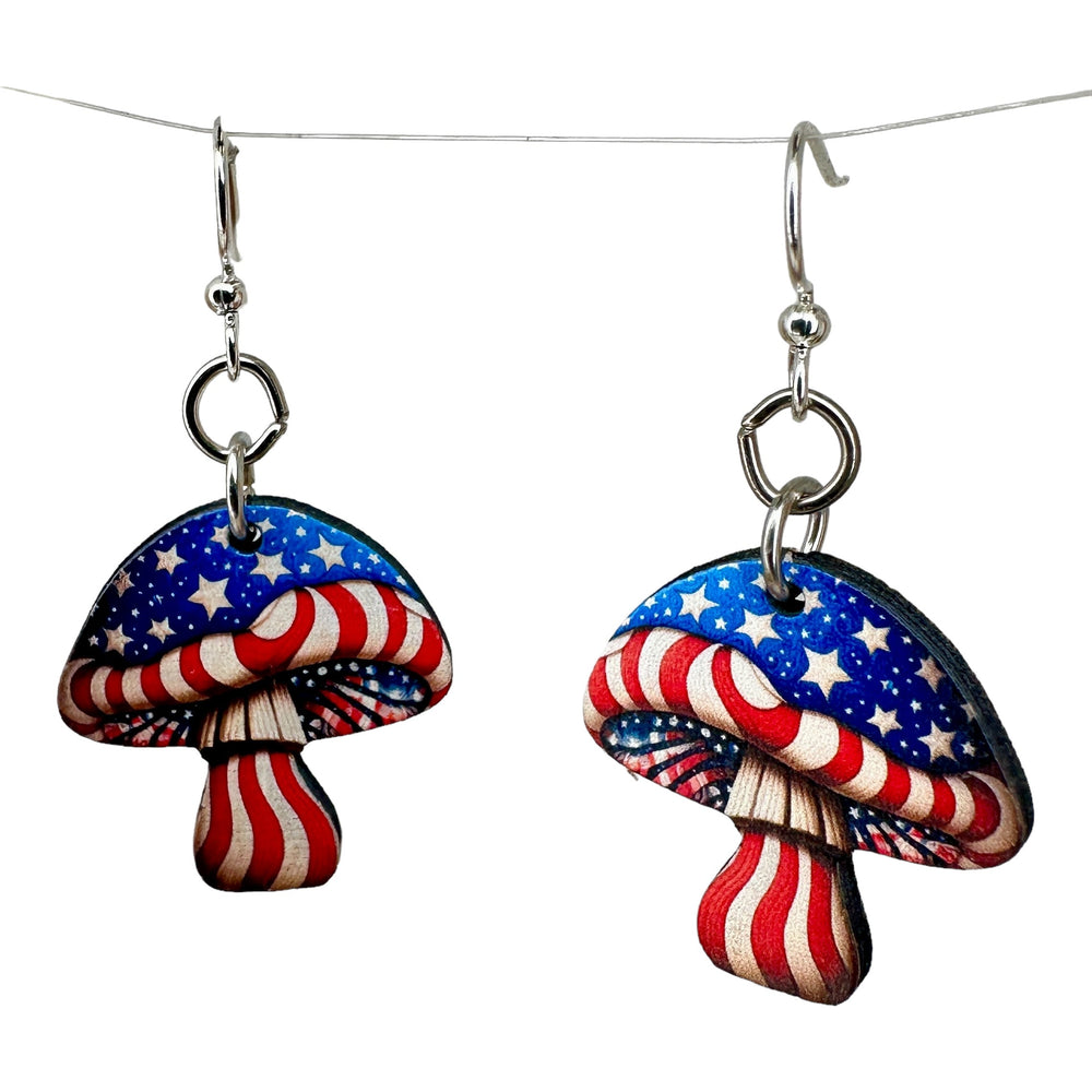 
                  
                    Load image into Gallery viewer, Stars and Stripes Mushroom Earrings #1813
                  
                