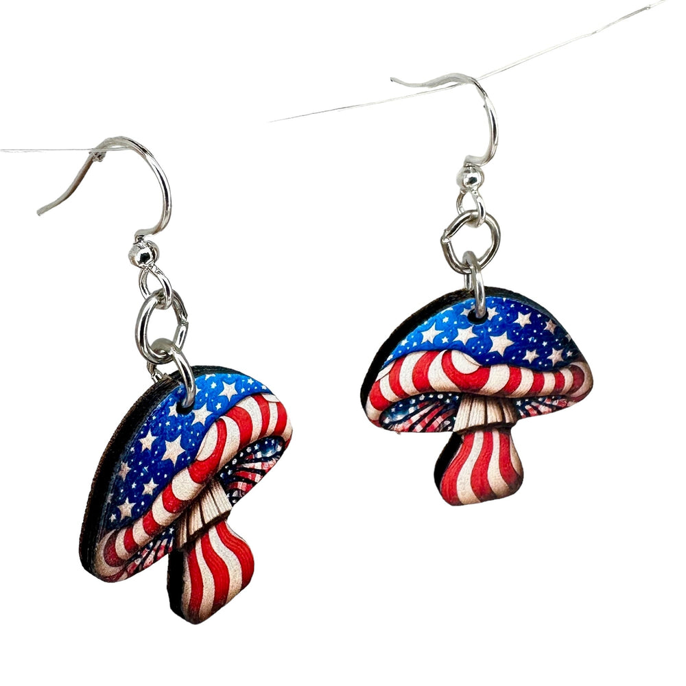 
                  
                    Load image into Gallery viewer, Stars and Stripes Mushroom Earrings #1813
                  
                