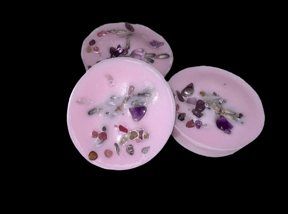 
                  
                    Load image into Gallery viewer, Calming Lavender Scent Spell Melts Infused w/ Amethyst Crystals
                  
                