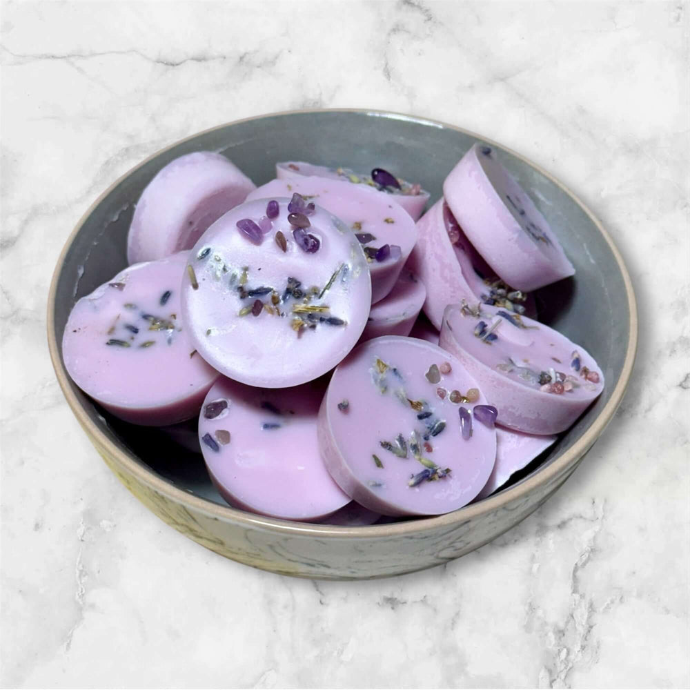 
                  
                    Load image into Gallery viewer, Calming Lavender Scent Spell Melts Infused w/ Amethyst Crystals
                  
                