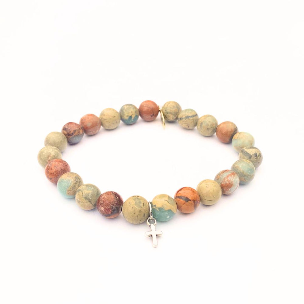 Jasper Stone Bracelet | Imperial + Silver Cross