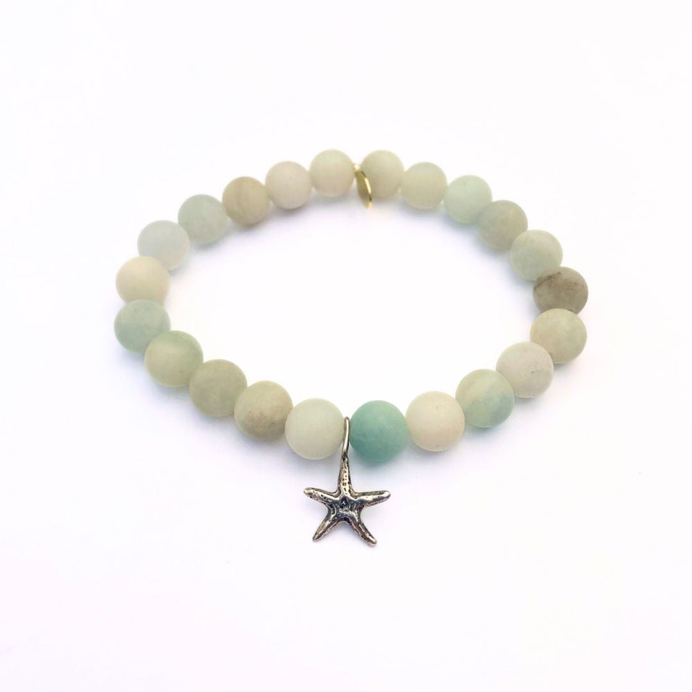 Aquamarine Bracelet | Matte + Silver Starfish