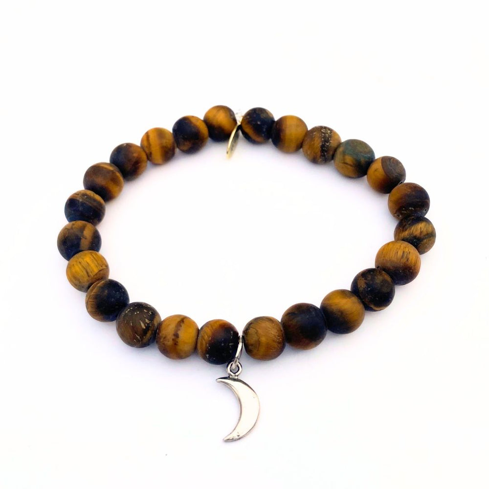 Tiger Eye Crystal Bracelet | Matte + Silver Moon Charm