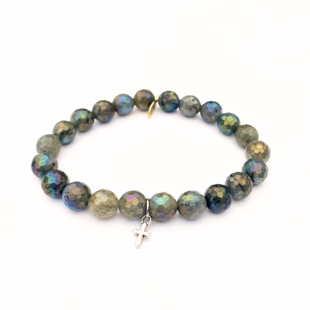 Labradorite Crystal Bracelet | Unicorn + Silver Cross