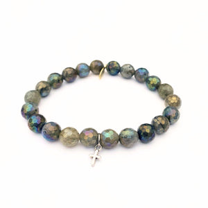 
                  
                    Load image into Gallery viewer, Labradorite Crystal Bracelet | Unicorn + Silver Cross
                  
                