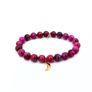 
                  
                    Load image into Gallery viewer, Hot Pink Banded Agate Bracelet + Silver Cross Charm
                  
                