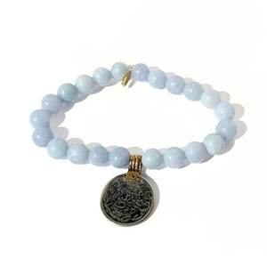 
                  
                    Load image into Gallery viewer, &amp;quot;25&amp;quot; Vintage Foreign Silver Coin + Sky Blue Aquamarine Bracelet
                  
                