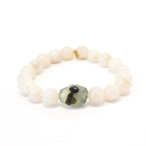 
                  
                    Load image into Gallery viewer, Snow Moonstone Bracelet | Silver Hamsa Charm
                  
                