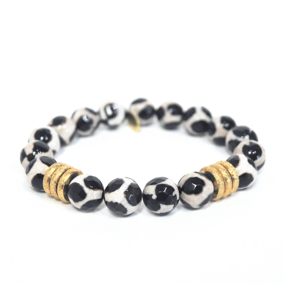 Dragon Vein Agate Bracelet + Black Enamel Heart