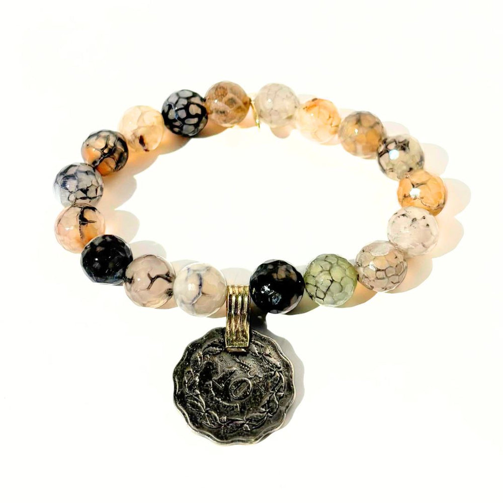 
                  
                    Load image into Gallery viewer, &amp;quot;1992&amp;quot; Foreign Coin + Red Fire Agate Bracelet | One-of-a-Kind
                  
                