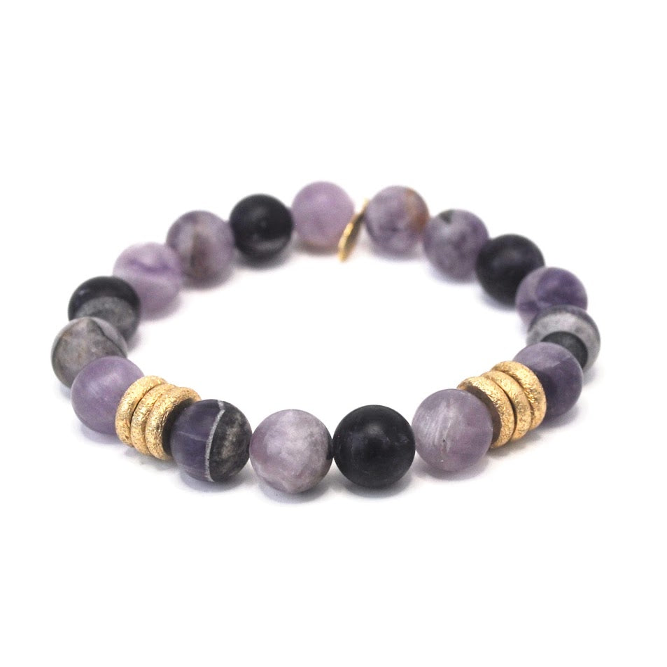 Amethyst Crystal Bracelet | Matte Frost + Gold Rings