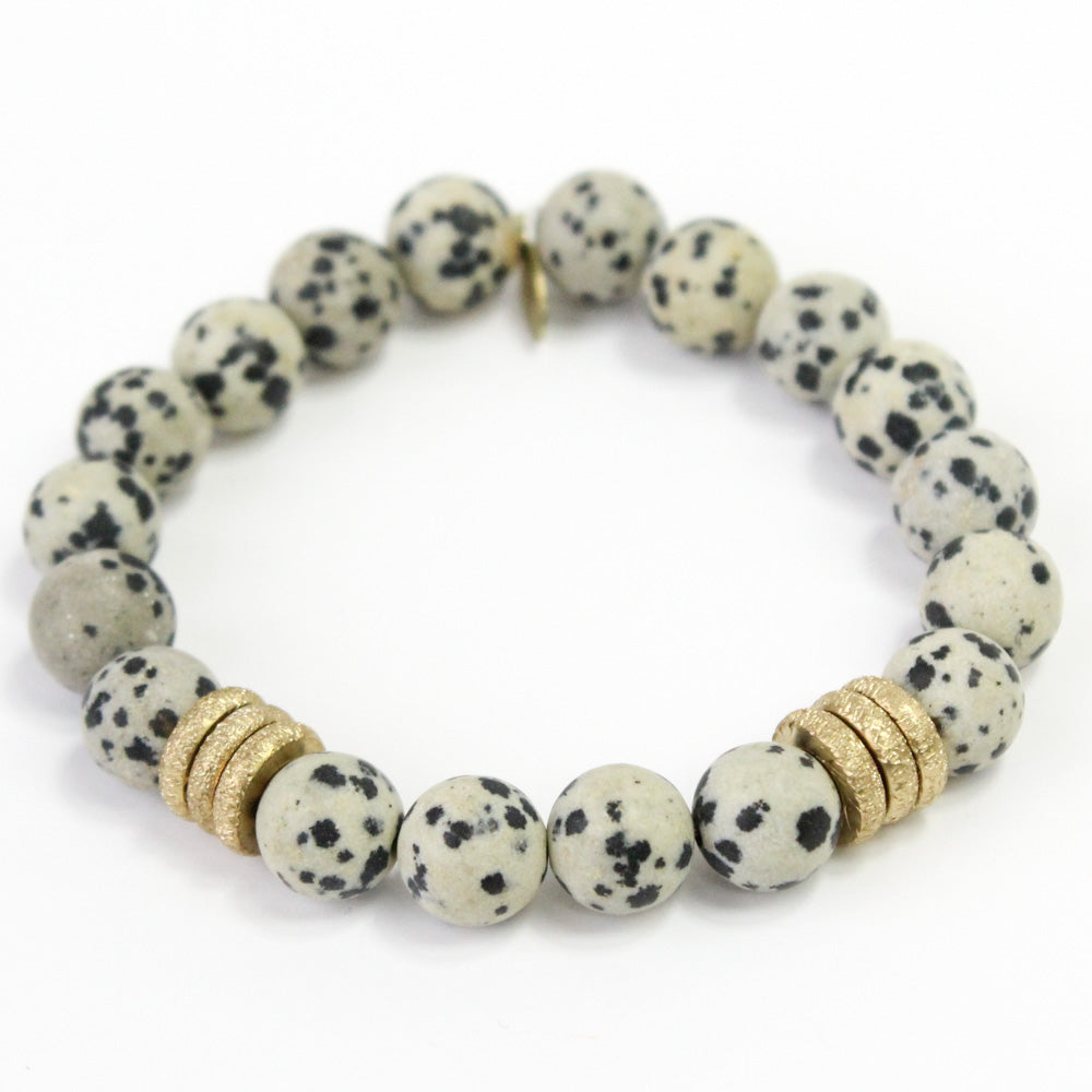 One-of-a-Kind Dalmatian Jasper Stone Bracelet | Vintage Foreign Coin
