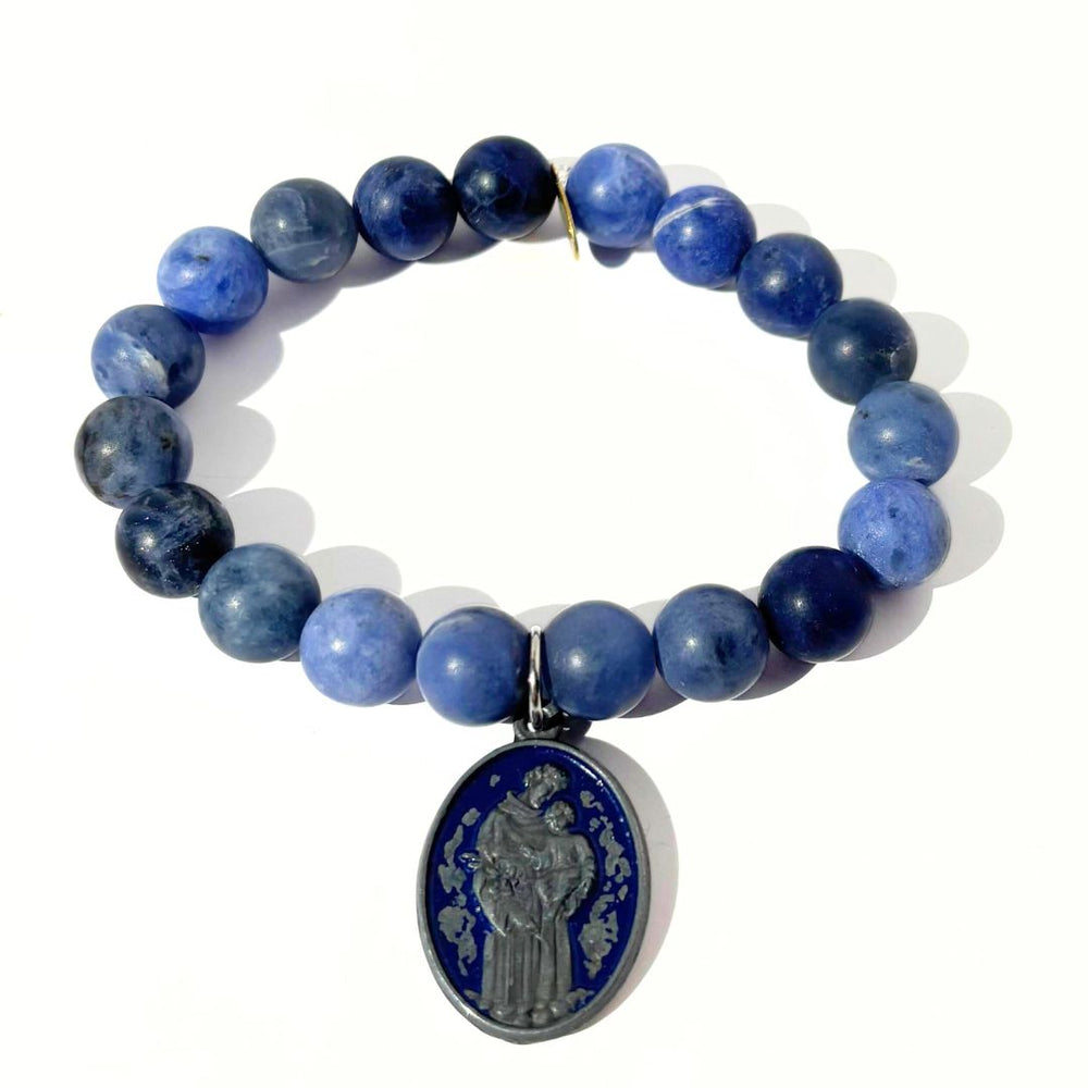 Denim Sodalite Bracelet + Thai Amulet with a Buddha | One-of-a-Kind