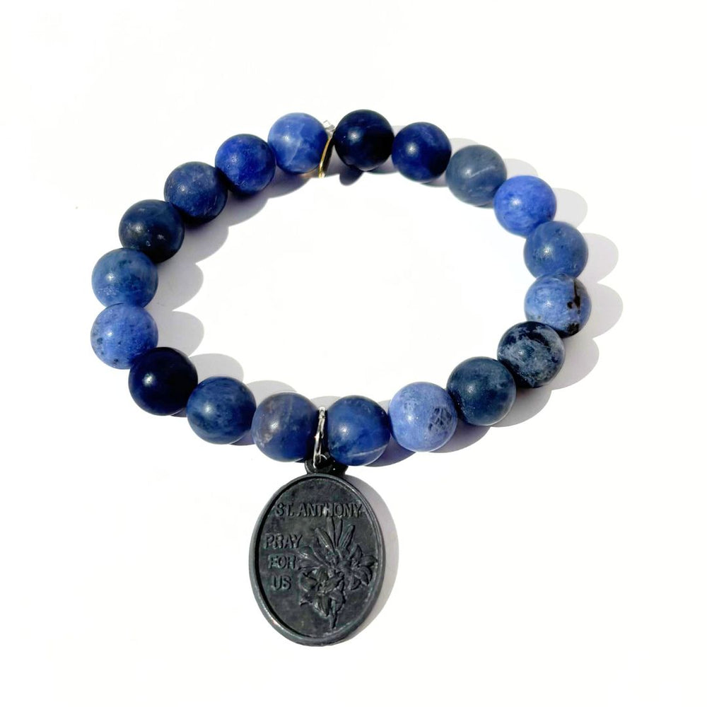 
                  
                    Load image into Gallery viewer, Denim Sodalite Bracelet + Thai Amulet with a Buddha | One-of-a-Kind
                  
                