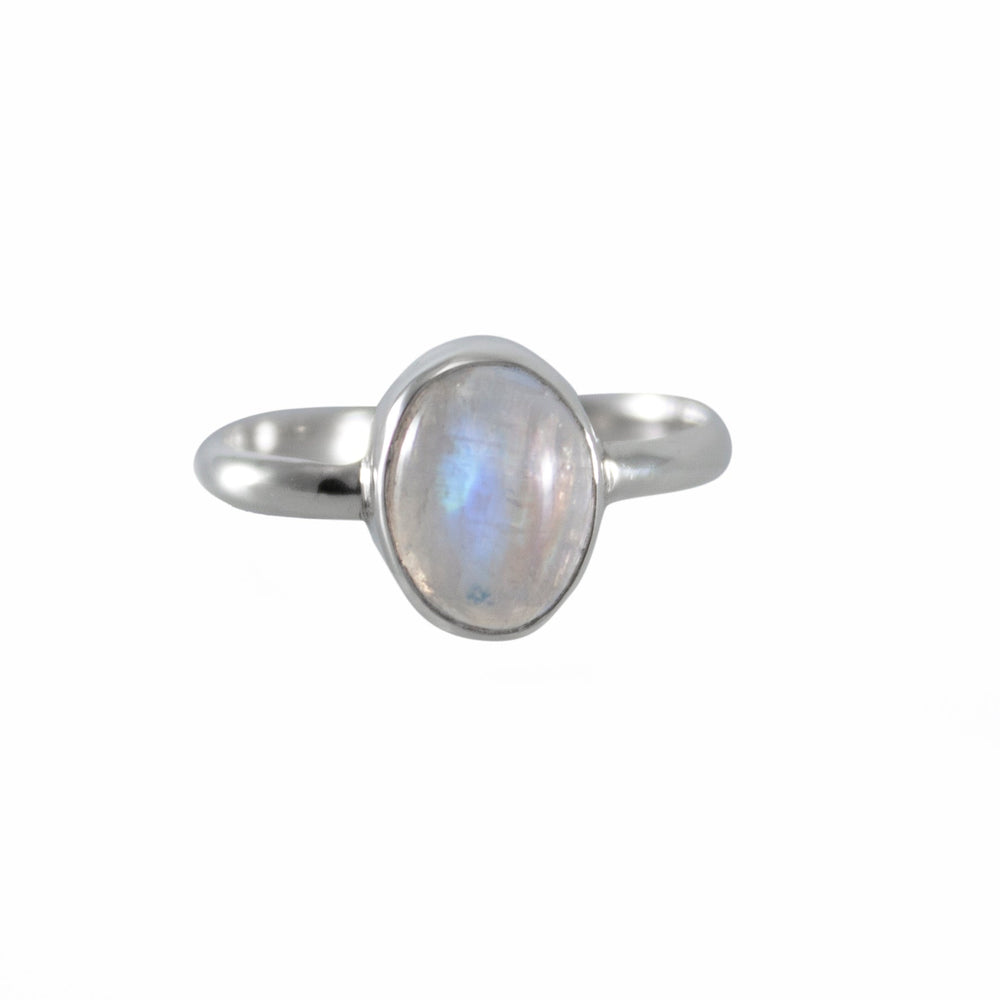 Open Bezel Sterling Silver Ring - Rainbow Moonstone