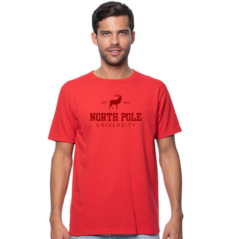 
                  
                    Load image into Gallery viewer, North Pole University mens tee RED
                  
                