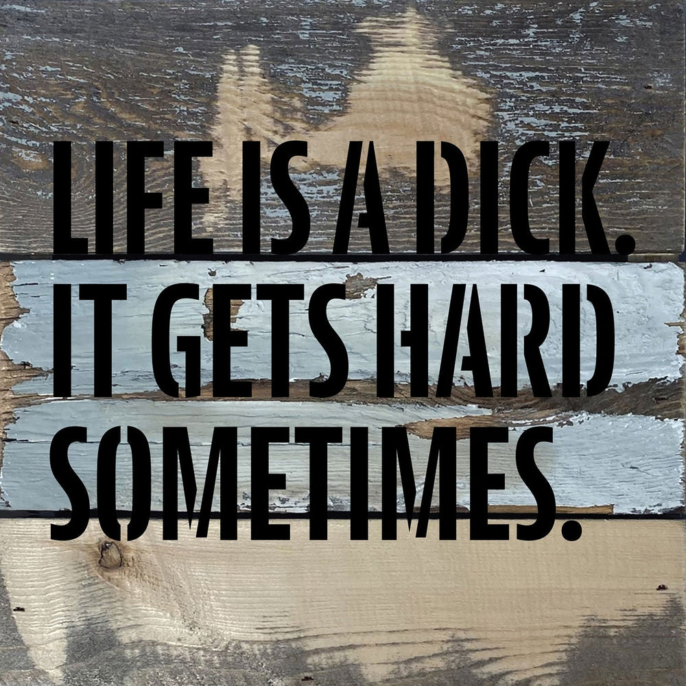 
                  
                    Load image into Gallery viewer, Life is a dick. It gets hard sometimes / 8x8 Blue Whisper Reclaimed Wood Wall Decor
                  
                