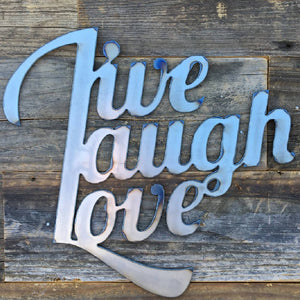 
                  
                    Load image into Gallery viewer, Rustic Home, Live Laugh Love Sign 12 x 12,  Farmhouse, Metal Words, Kitchen Wall Decor, Home Decor, Farmhouse Sign, Motivational
                  
                