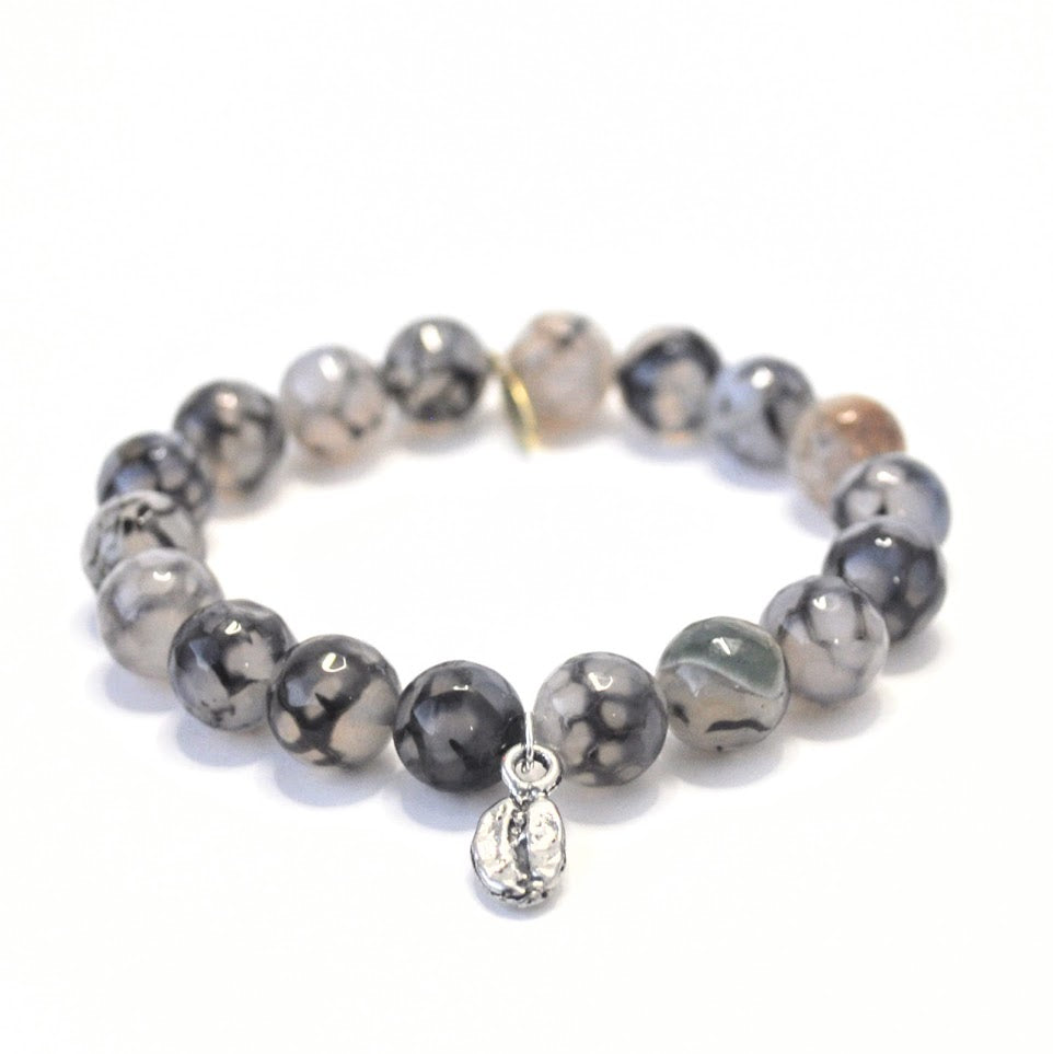 Agate Crystal Bracelet | Dragon Vein + Silver Coffee Bean