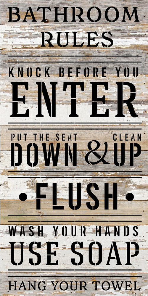 
                  
                    Load image into Gallery viewer, Bathroom Rules: Knock before you enter, flush, put the seat down... / 12x24 Reclaimed Wood Sign
                  
                