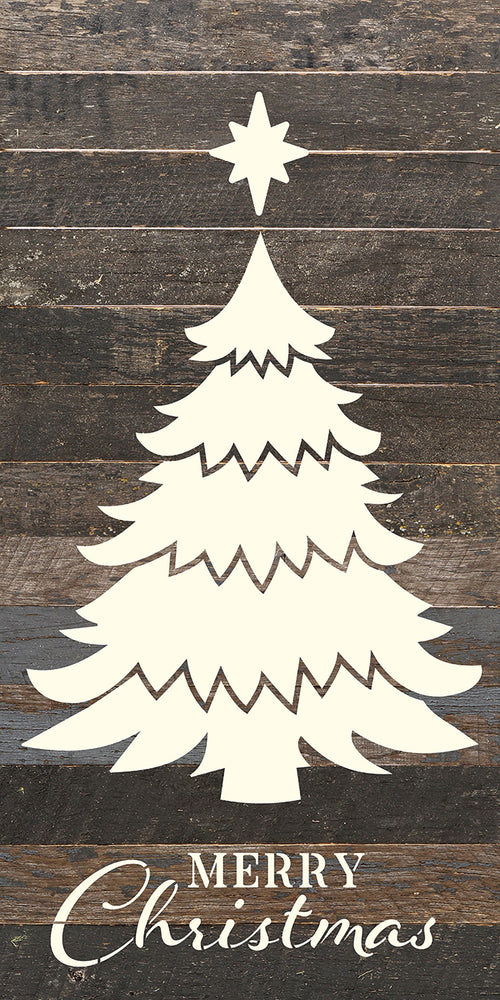 Merry Christmas Christmas Tree / 12x24 Reclaimed Wood Wall Decor