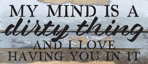 
                  
                    Load image into Gallery viewer, My mind is a dirty thing and I love having you in it / 14x6 Reclaimed Wood Wall Decor
                  
                