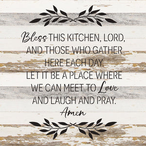 
                  
                    Load image into Gallery viewer, Bless this kitchen, Lord, and those who gather here each day. Let it be a place where we can meet to love and laugh and pray. Amen / 14x14 Reclaimed Wood Wall Decor
                  
                