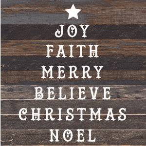 
                  
                    Load image into Gallery viewer, Joy Faith Merry Believe Christmas Noel (Tree) / 14X14 Reclaimed Wood Sign
                  
                