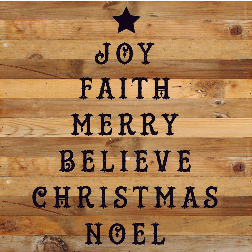 
                  
                    Load image into Gallery viewer, Joy Faith Merry Believe Christmas Noel (Tree) / 14X14 Reclaimed Wood Sign
                  
                